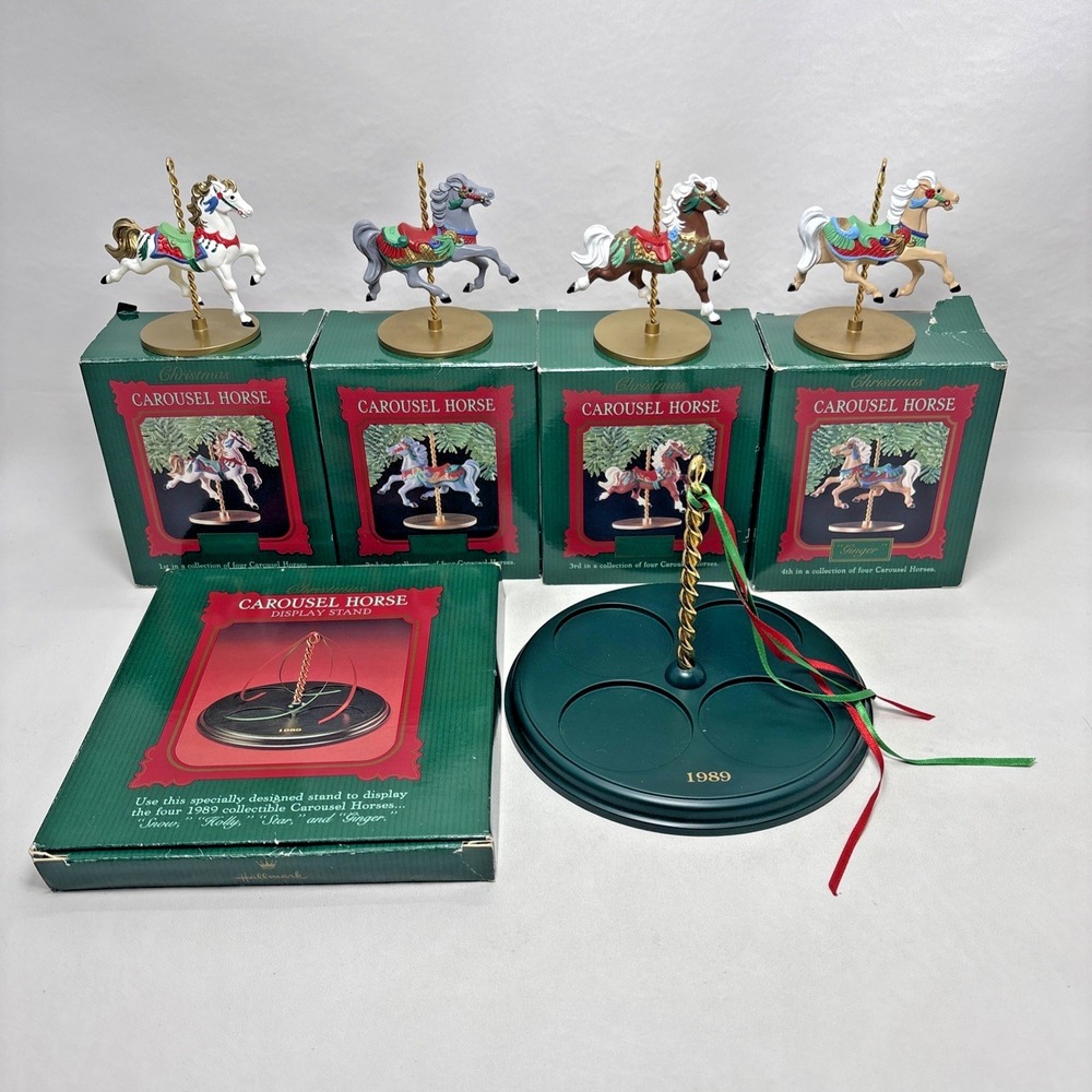 Hallmark Christmas Ornaments Vintage 80s Carousel Horses Complete Set of 5 1989
